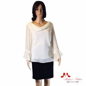 Studio I Cowl Neckline Lace/Sequin Bell Sleeve Top